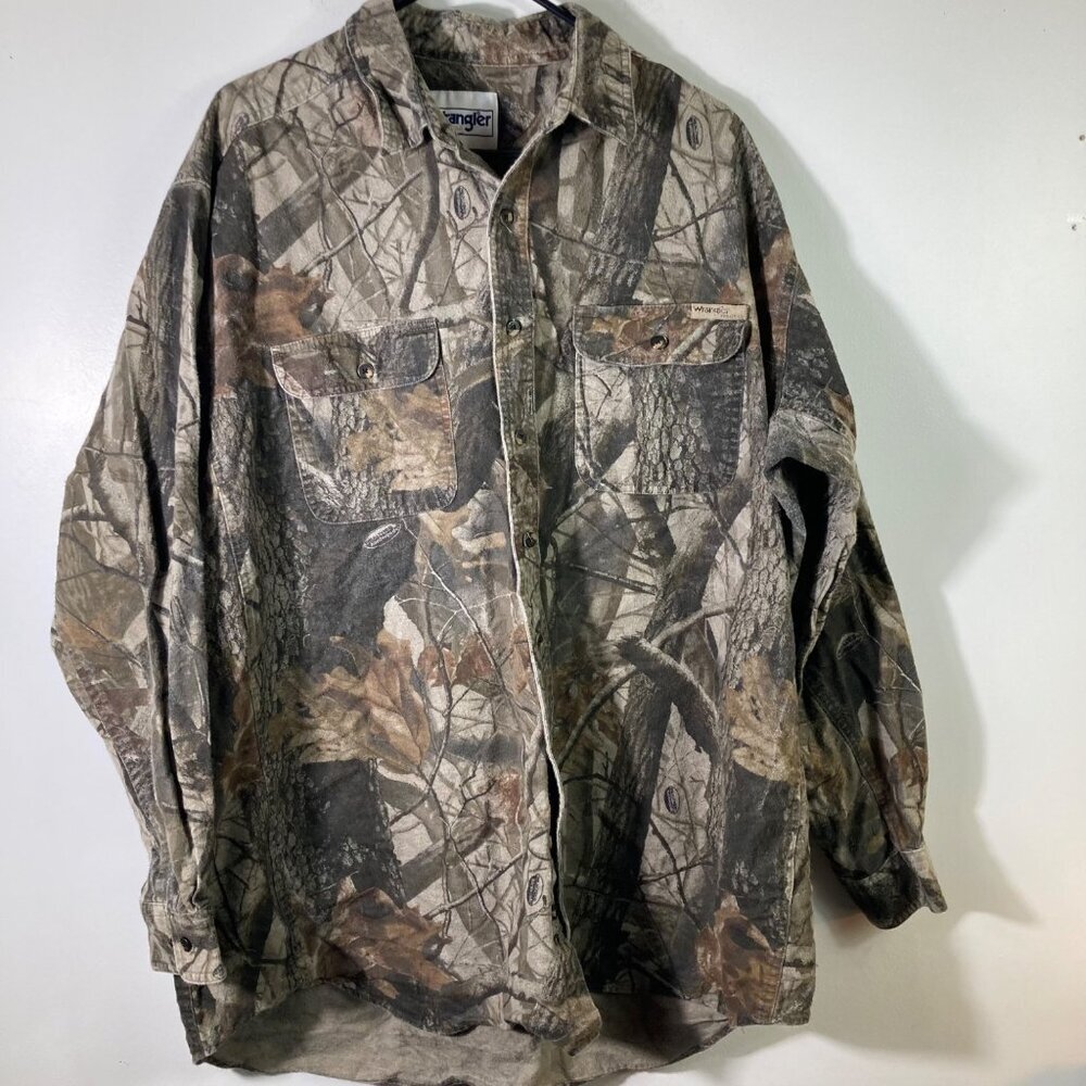 Mens Wrangler ProGear Realtree Camo Shirt LS Button 2XT‎ Brushed Cotton